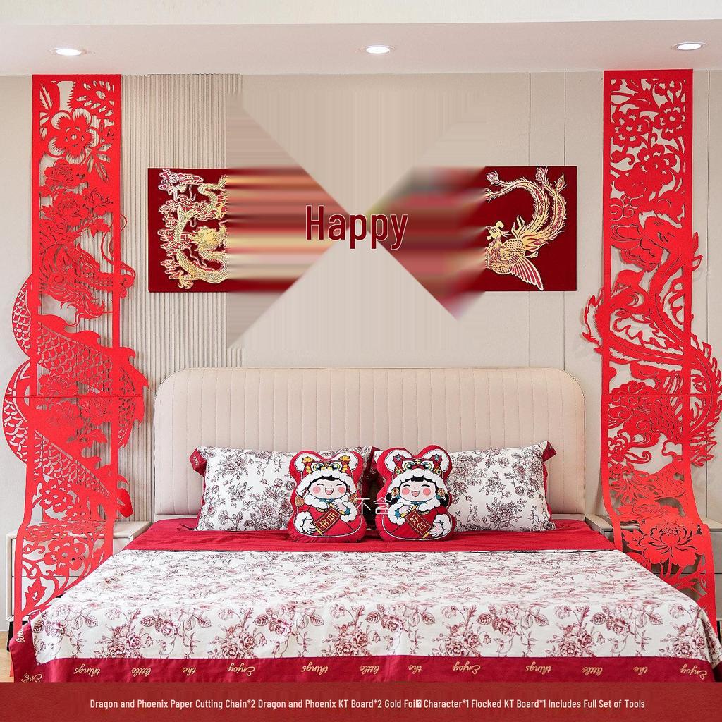 Dragon & Phoenix Wedding Room Decorations: Festive Wall Streamers Set for Bedroom & Living Room Celebration