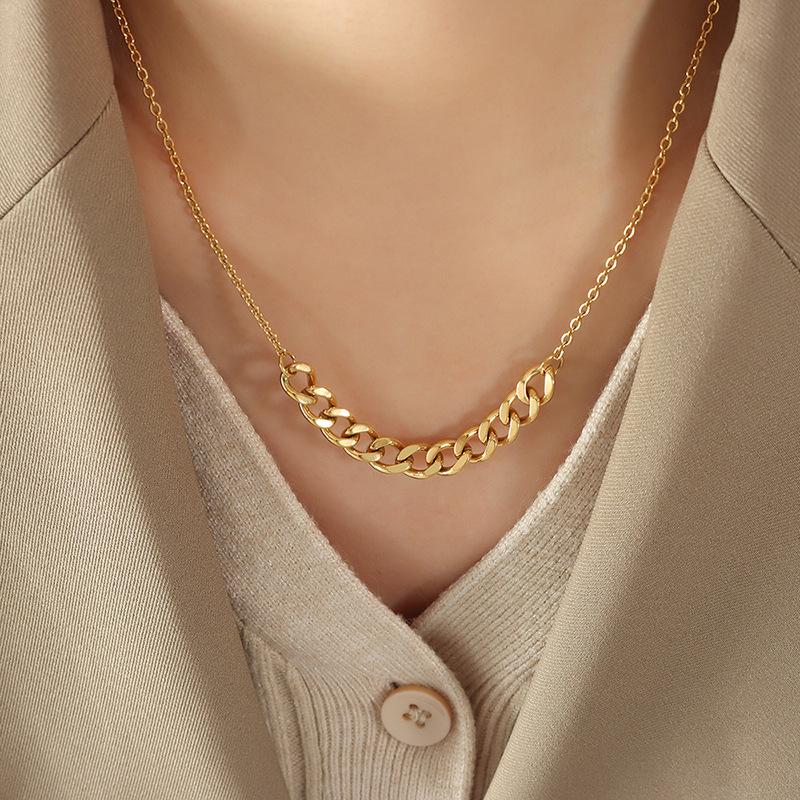 European & American Bold Thick Chain Patchwork Necklace for Women - Hip Hop Trend, 18K Gold-Plated Titanium Steel Jewelry