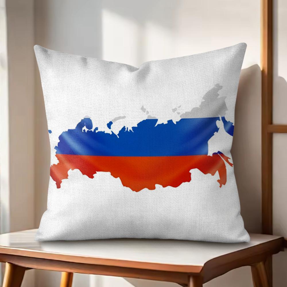RRussia Flag Print Cushion Cover Natural Linen Organic Fabric DoubleSided Printing Couch Pillow Covers Home Decor
