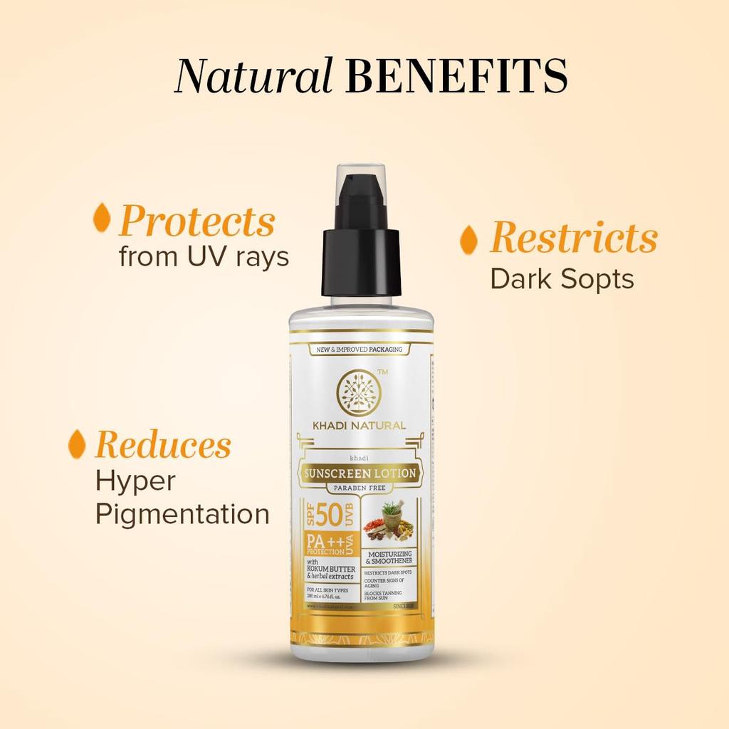 Khadi Natural Sunscreen Lotion SPF 50 PA++ Non Sticky Lightweight Sun Protection 100 ml Pack