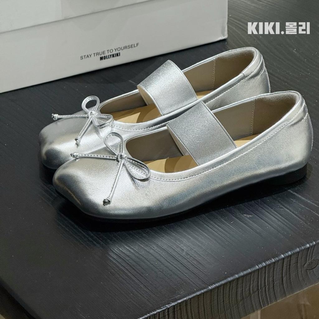 Summer silver Mary Jane shoes 2025 new retro flat-bottomed niche design ballet flat-bottomed casual shoes