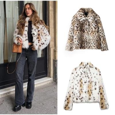 Manteau en fausse fourrure léopard pour femme, court, automne, hiver, peluche, col montant, veste à panneaux, vêtements d'extérieur chauds et élégants pour femme, décontracté