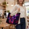 Neon Skull Print Fashion Tote Bag Casual Large Capacity Top Handle Bag for Daily Use