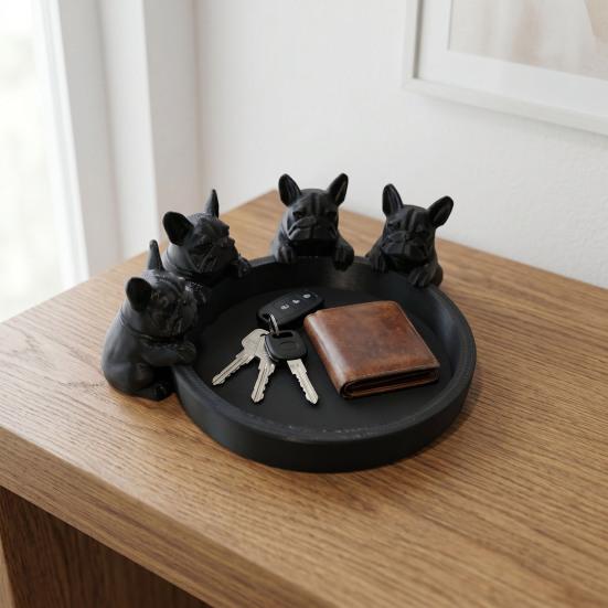 3D Printed Dog Figurine Cute Animal Statue Creative Art Ornament for Bookshelf Mantel Stylish Jewelry Organizer