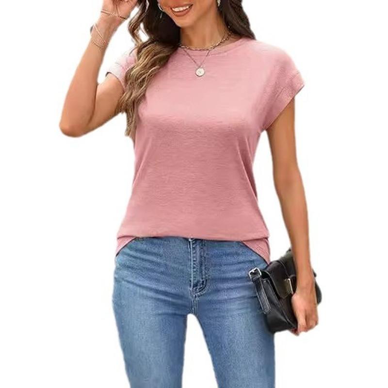 Damen Weste Sommer Rundhals Kurzarm Shirt Einfarbig Rundhals Abdeckung Ärmel Damen