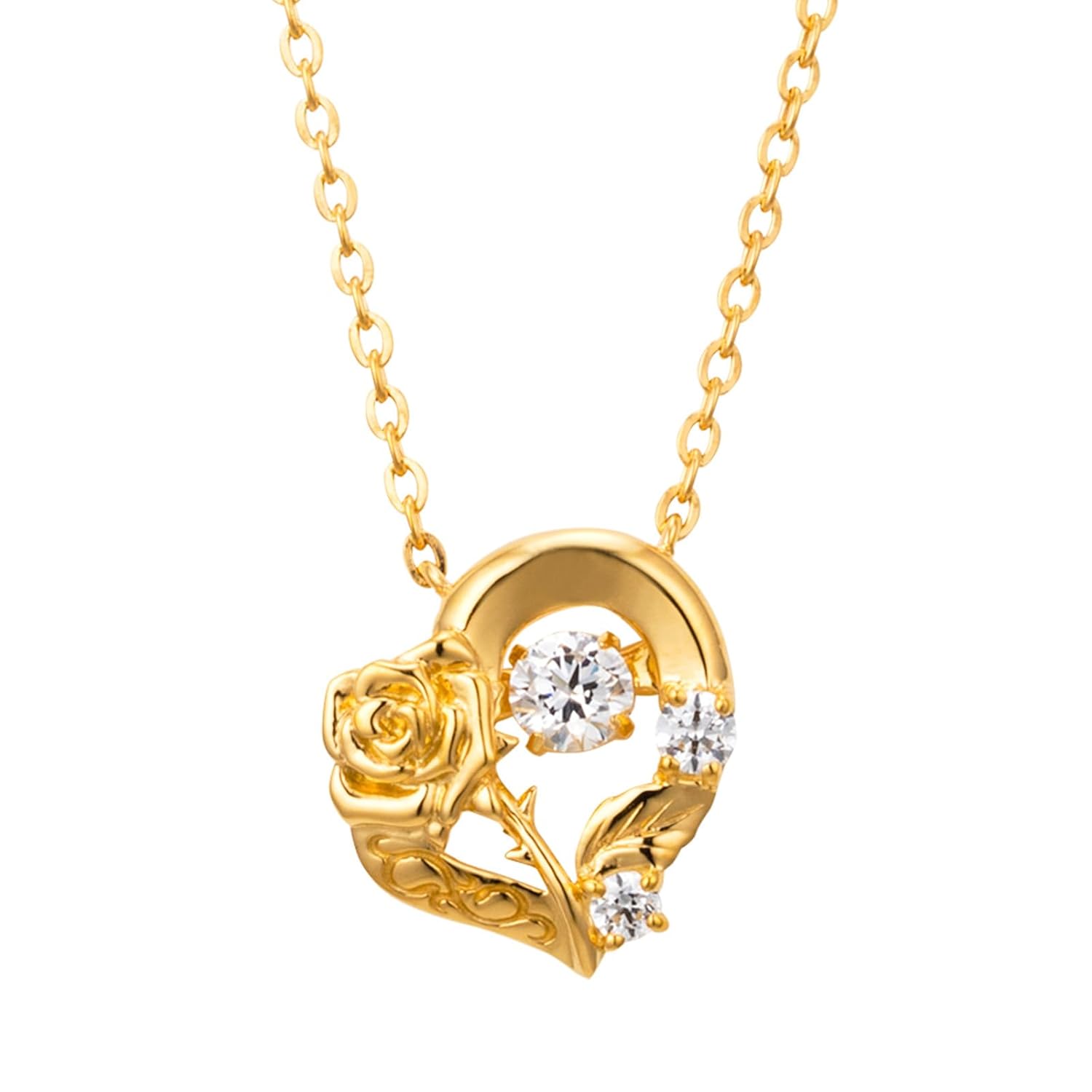 

Dancing Stone Necklace from Beauty Beast featuring Disney princess design made Silver 925 cubic zirconia heart rose yellow gold.