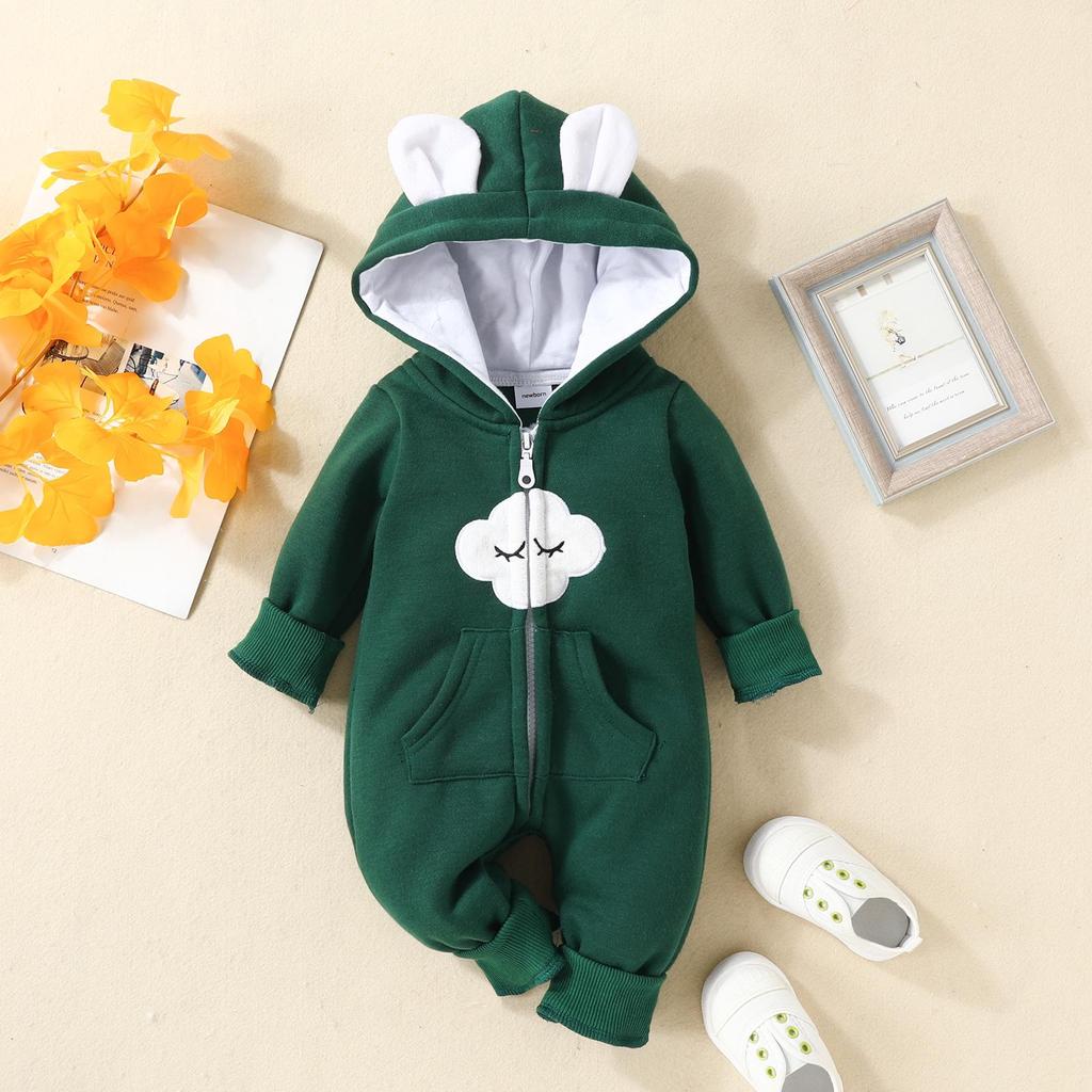 Kapuzen-Strampler für Babys und Kleinkinder: Reißverschluss mit Schleife, Erdbeerdesign, für 0-2 Jahre, Herbst/Winter Strampler.