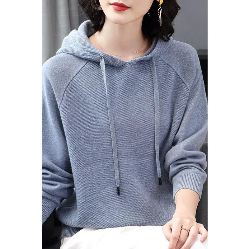 

Осенний утолщенный свитер, толстовка с капюшоном, женский топ с длинным рукавом, свободный свитер с капюшоном, внутренний слой M синий