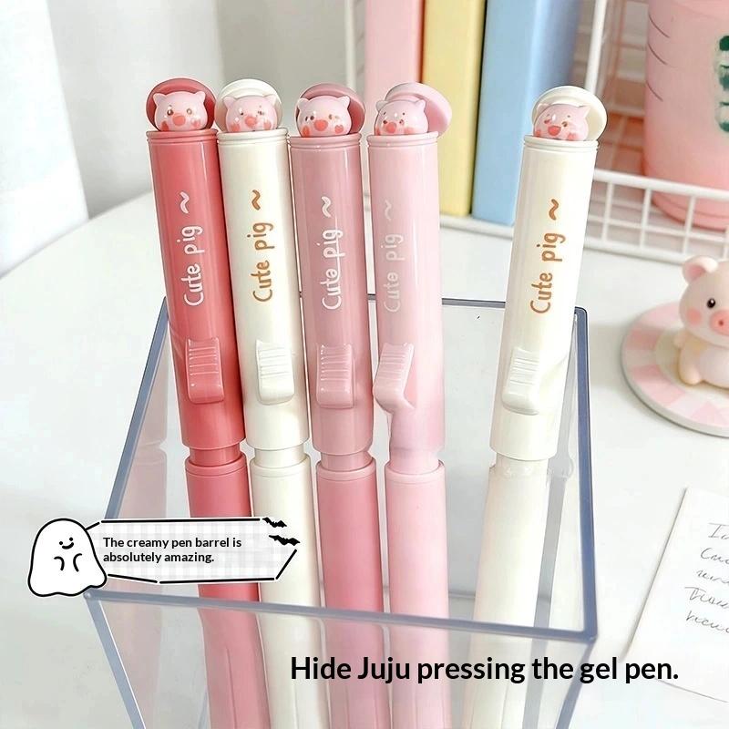 

4Pcs Cute Piggy Press Gel Pen ST Tip 0.5mm Black Ink Writing Pen Funny Stress Relief Ballpoint Pen for Students School Exam