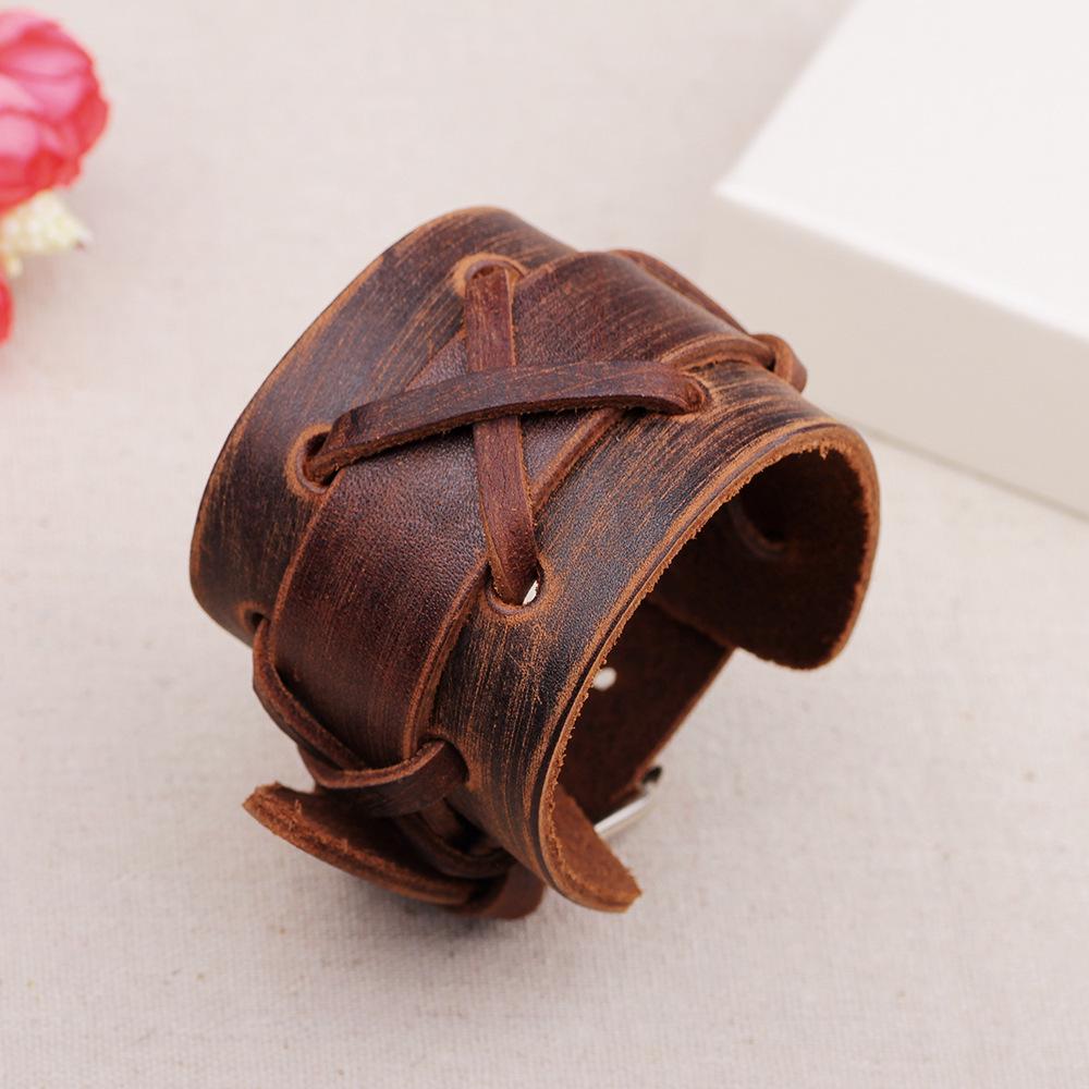 Men's Genuine Leather Wide Braided Punk Bracelet