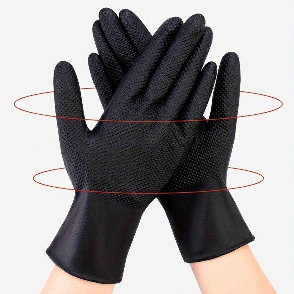 100-1pcs Heavy Duty Orange Nitrile Disposable Gloves with Diamond Textured Grip for Industrial and Mechanic Safety