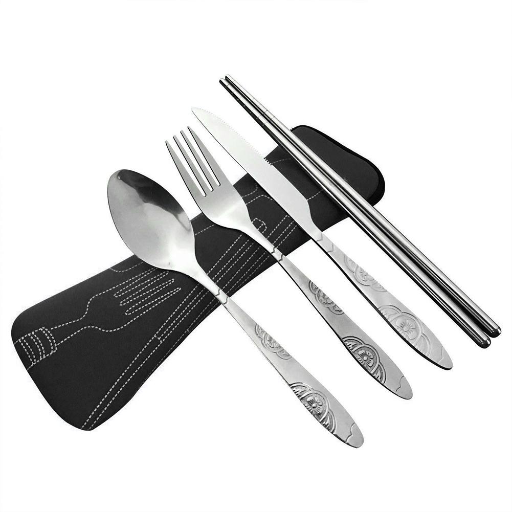 Portable Lunch Tableware Cutlery Set Stainless Steel Spoon Fork Cutter Chopsticks Travel Outdoor