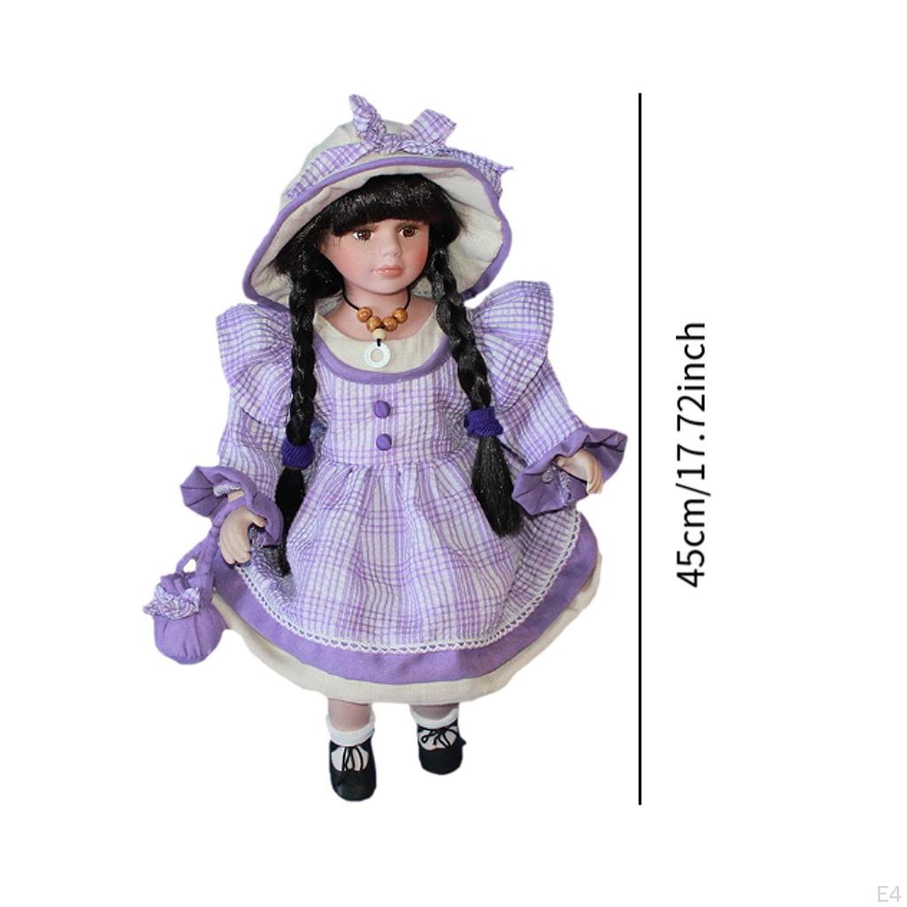Ceramic Doll In Dress Miniature Porcelain Figure 17.72inch Standing Up for Kids