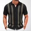 Camisas de Malha Masculinas de Manga Curta Casuais Respiráveis com Botões Colarinho Listradas Tops para Férias de Verão Tricô Vintage Golf Camisas de Praia Top para Homem