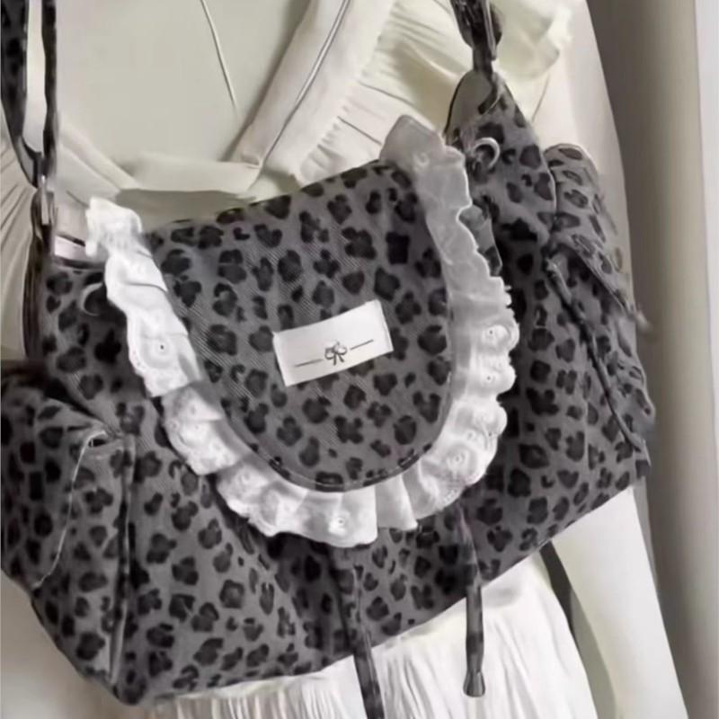 Korean Sweet Lovely Floral Tote Bag Women Lace Large Capacity Canvas Shoulder Bag Ladies Harajuku Gentle Versatile Underarm Bags