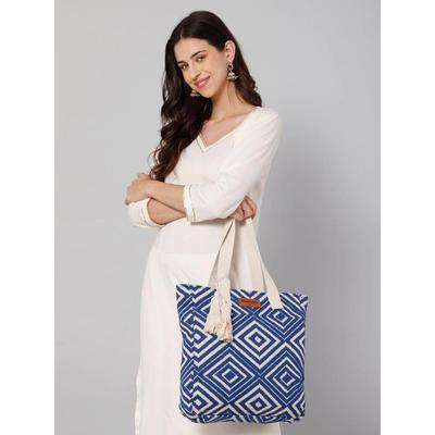 Blue Diamond Textured Cotton Tote Bag