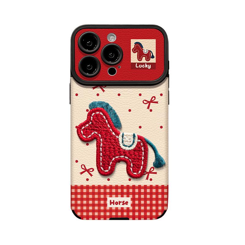 Embroidered Pony Lanyard for Apple 17 New Year Mobile Phone Case Iphone15promax Sheepskin 16 Silicone 14 Women