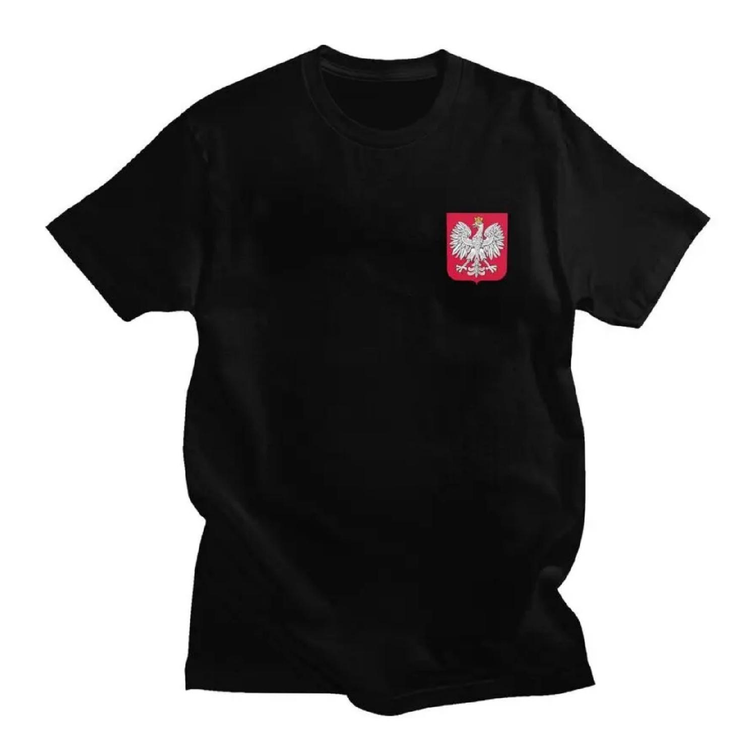 

Футболки с индивидуальным дизайном Флаг Королевства Польского, с коротким рукавом, хлопок, уличная одежда, повседневная футболка, футболка с гербом Польши, свободный крой S чёрный