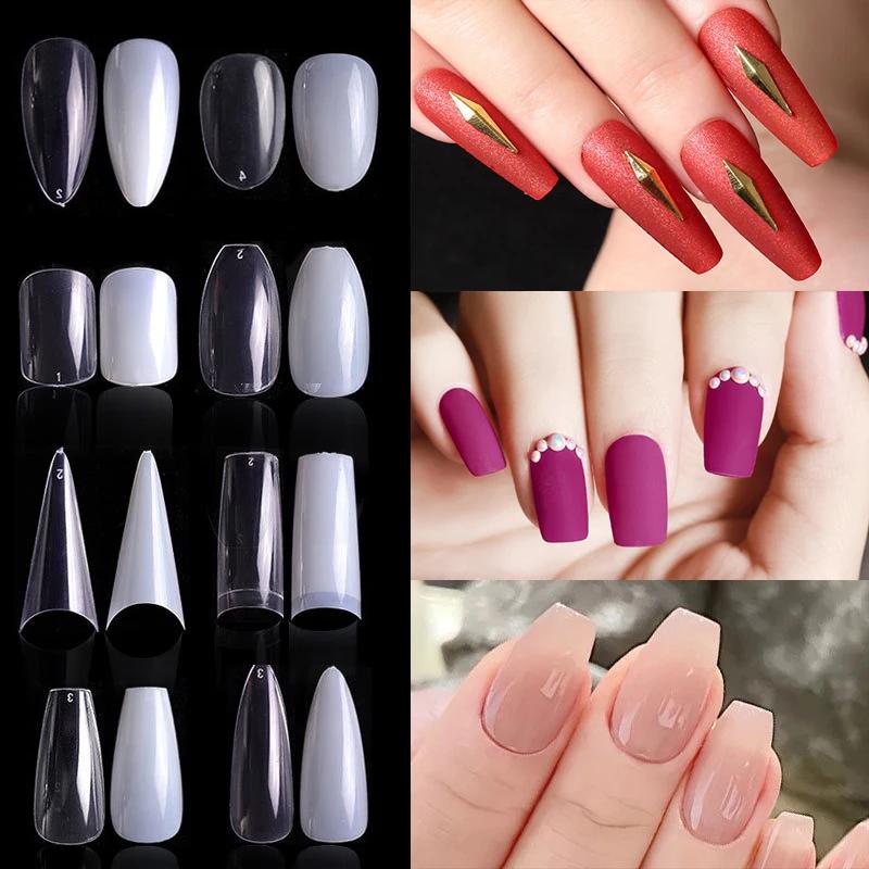 500PCS Natural Transparent Ballerina Almond  Round End Full/Half Ballet Coffin French False Nail Tips Fake Toenail Tip Manicure