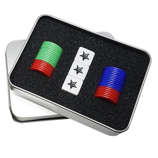 Left Right Center Dice Game Set with 3 Dices 36 Chips Aluminum Box Packaging Gaming Dice Accessories for Multiplayer Entertainment