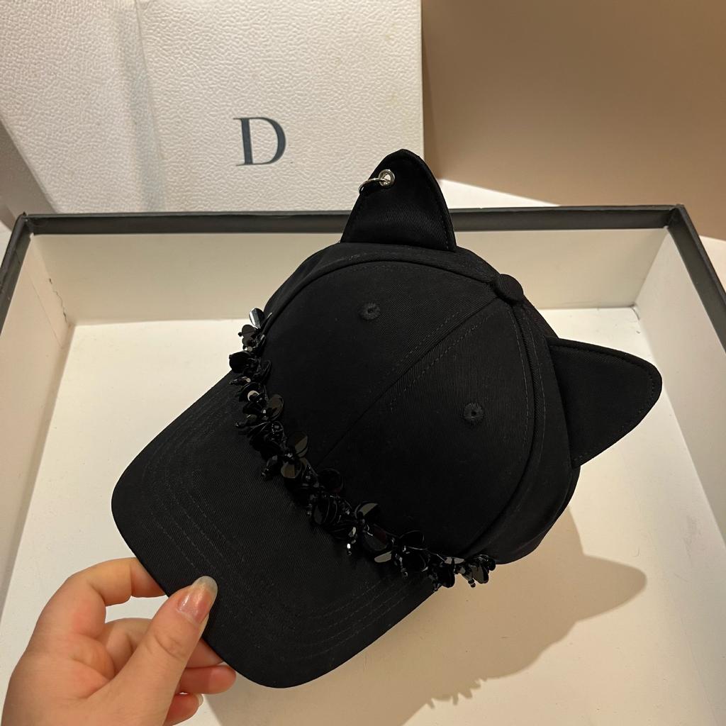 Spring And Summer Sweet Cat Ears Cute Baseball Cap Small Fragrant Wind Crystal Couple Hard Top Cap