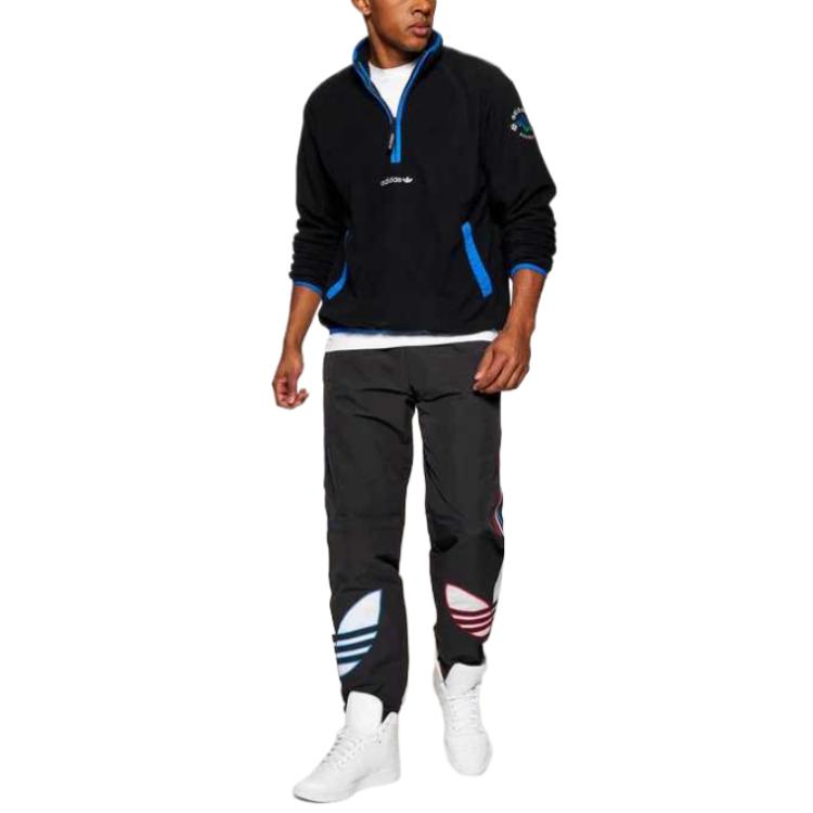 Adidas Originals Logo Embroidered Half-Zip Fleece Sweatshirt Men Sweatshirt Black GN2376