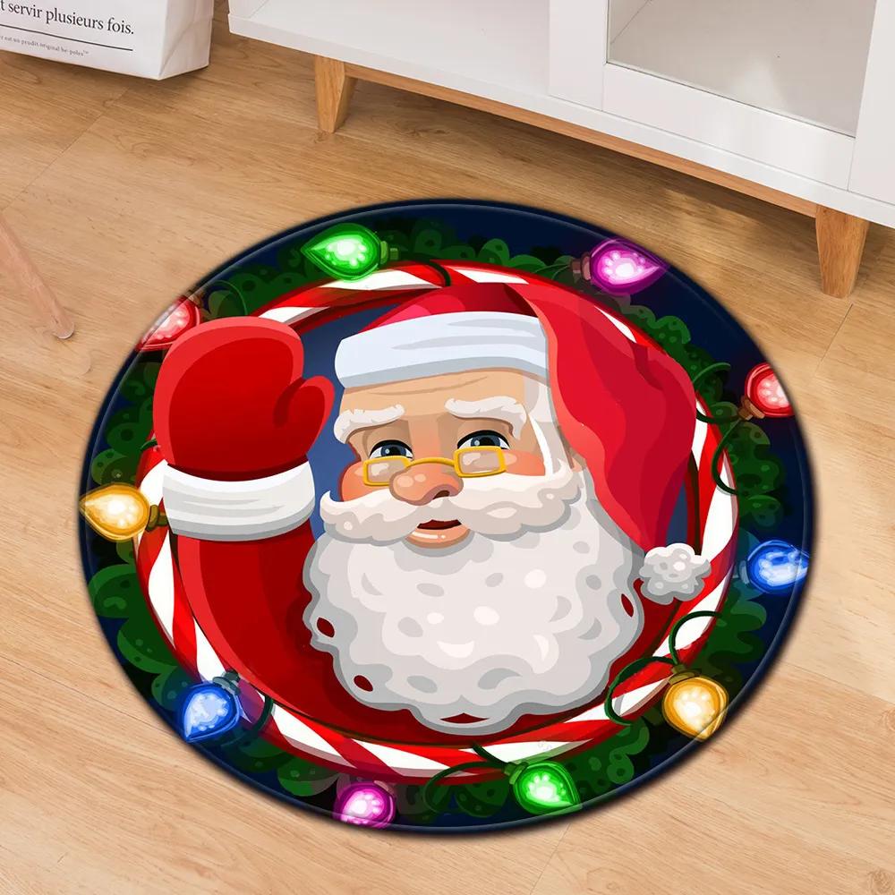 Christmas Santa Claus Pattern Round Carpet Living Room Bedroom Room Floor Decoration Carpet Home Bathroom Non-slip Floor Mat