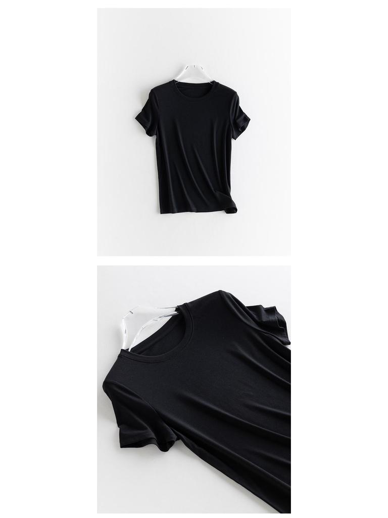 Women's 2026 Easy Care Mulberry Silk Round Neck T-shirt - Casual, Breathable, Short Sleeve, Skin-Friendly.