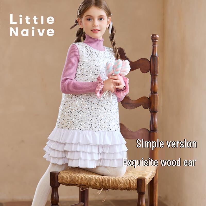 Little Naive Girl s Shimmering Sequin Tiered Winter Princess Dress 160