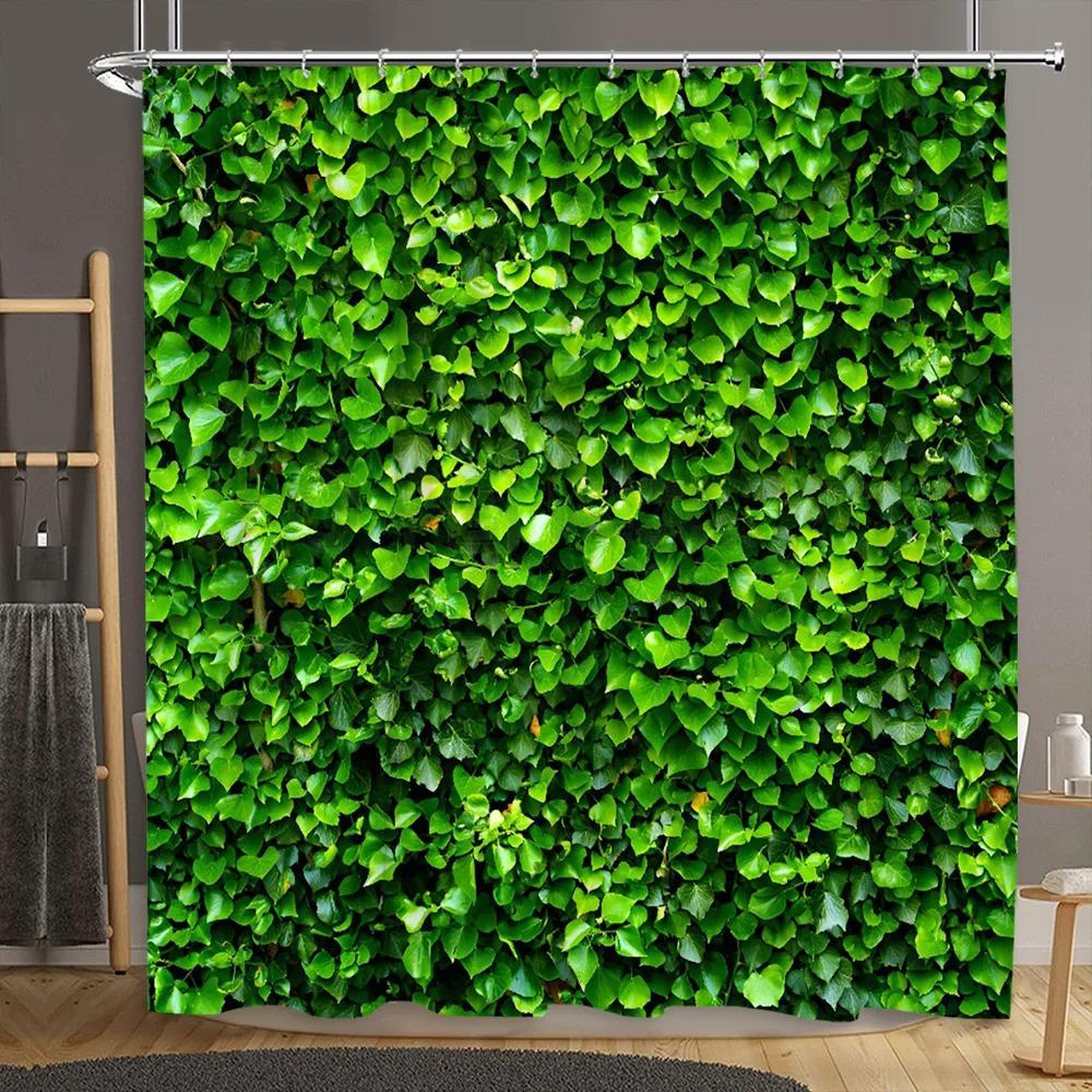 Brick Wall Shower Curtain Botanical Flower Natural Farm Vine Barn Rustic Wood Panel Home Polyester Fabric Bathroom Decor Curtain