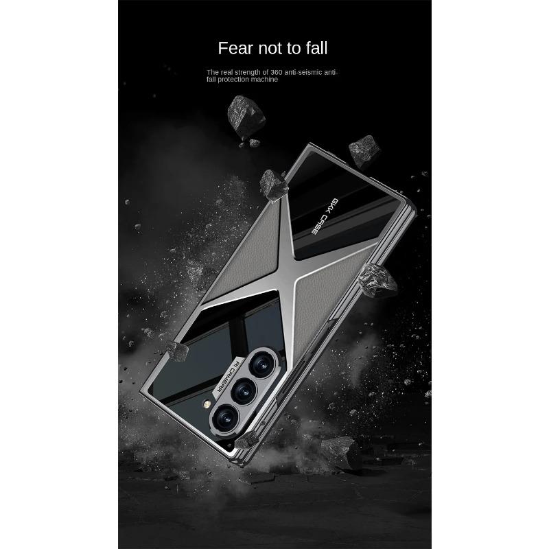 Electroplated Leather Phone Case for Samsung Galaxy Z Fold 6 5 4 3 Fold6 Fold5 Fold4 Fold3 5G Hard Shell Protective Film Cover