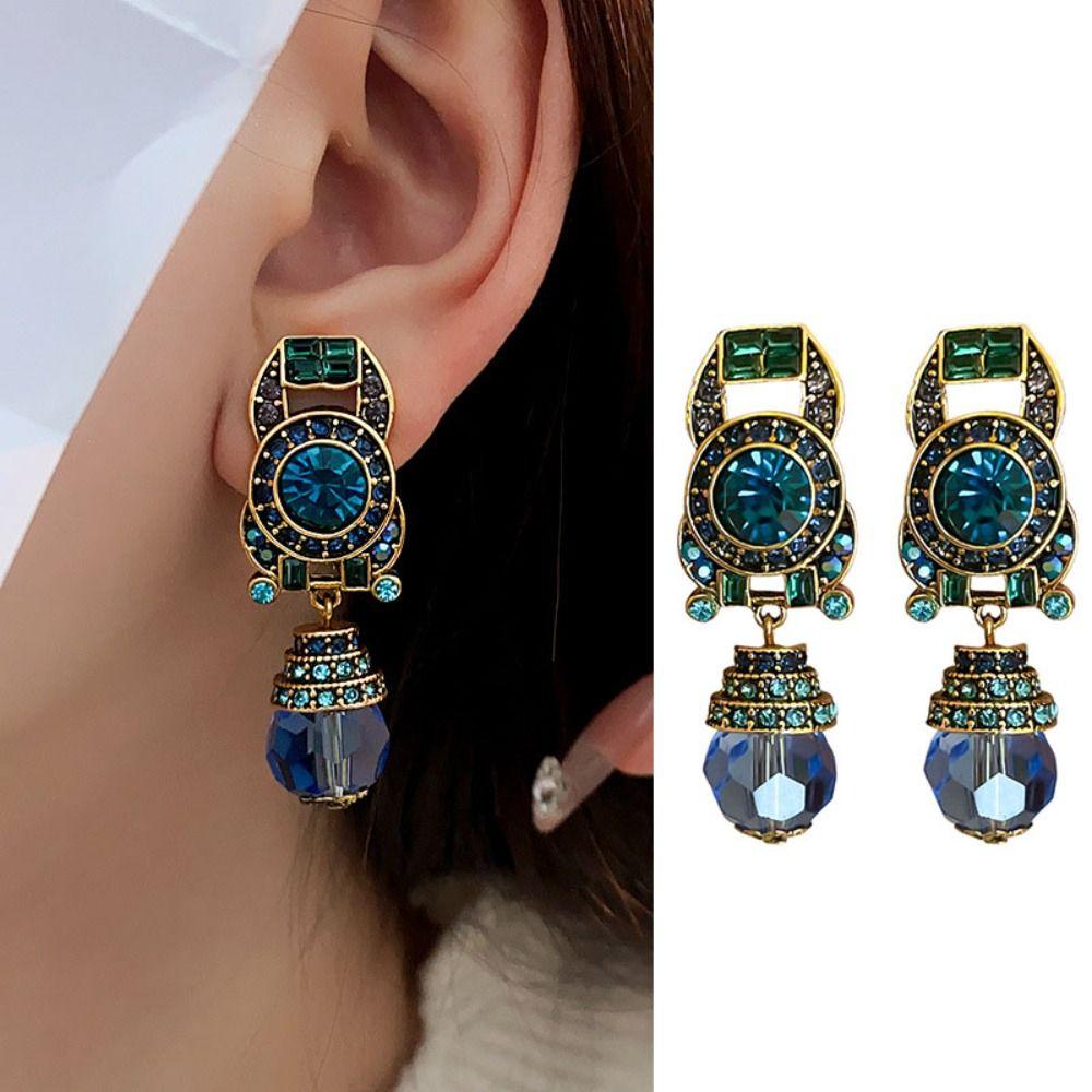 Rhinestone Blue Crystal Earring Sparkle Stud Earring Women Jewelry Drop Earring  Party