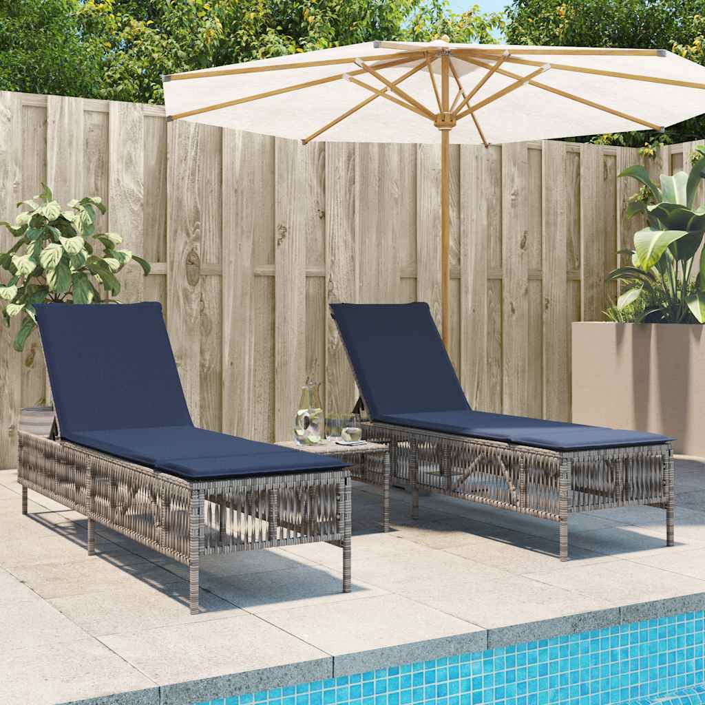 2 Piece Sun Lounger Set with Table Gray Poly Rattan
