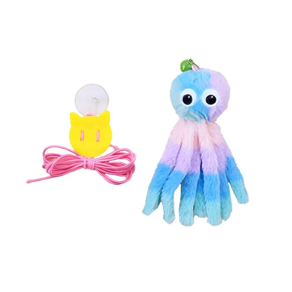 Adjustable Sound Octopus Cat Toy Mint Plush with 1.5ft Elastic Rope Interactive Pet Supplies for Cute Design Cats Playing Toy