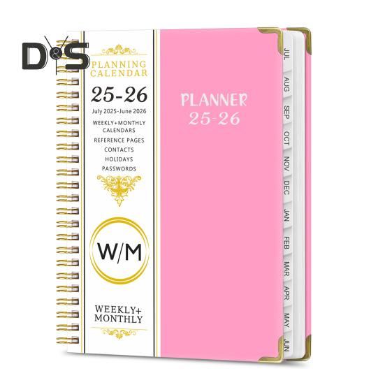

Планировщик на 2025-2026 гг. Июль 2025 г. - июнь 2026 г. Ежедневный еженедельный ежемесячный планировщик с 12 ежемесячными вкладками Блокнот со спиральным переплетом для офиса и школы розовый