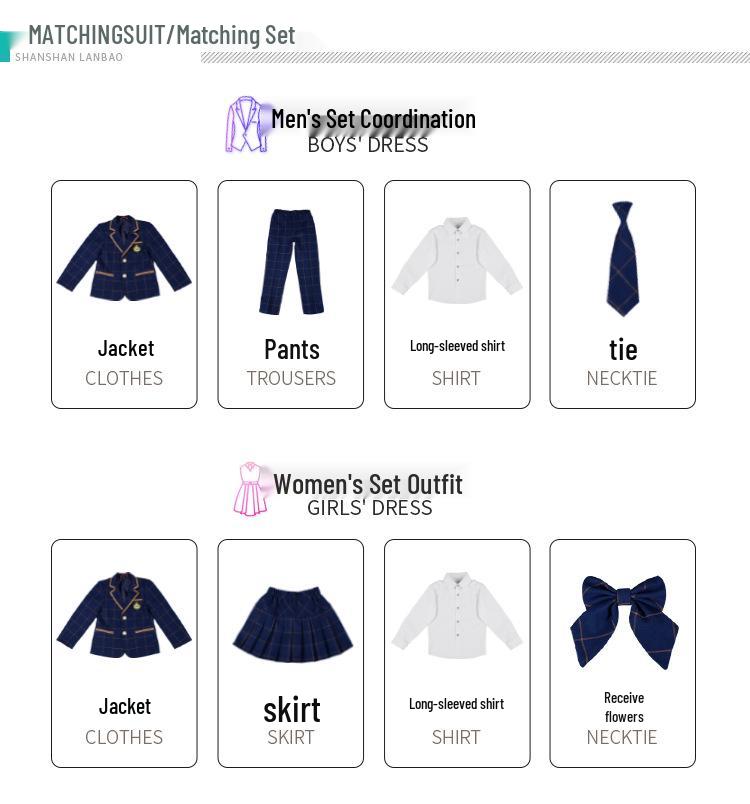 Plaid British Style Girls' Uniform Set for Kindergarten & Elementary School