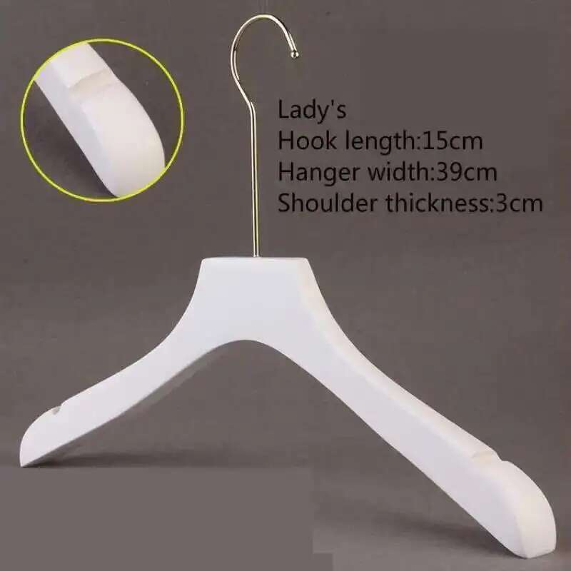 5PCS White Lady Garment Hangers White Wooden Store Chothing Display Hanger Golden Hook Korean Version Custom Logo Engraved