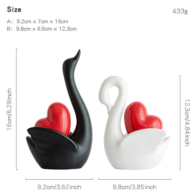 Love Couple Swan Ornament Ceramic Crafts Golden Love Sculpture White ceramic swan figurine  TV cabinet Home decor accessories