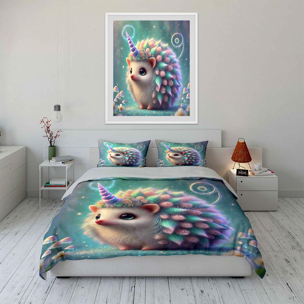 Magical Hedgehog Unicorn Fantasy Set Exquisite Three-Piece Bedding Set Gift For Kids And Adults