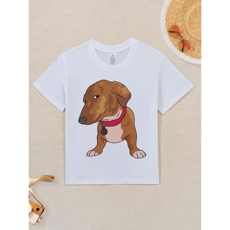 

Европейский размер Смешная футболка с мемом про таксу для детей - Мальчики и девочки Белая футболка с коротким рукавом с коричневым дизайном собаки 98cm белый