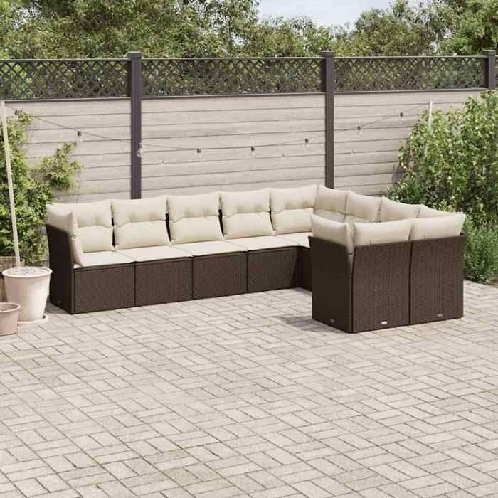 VidaXL Salon de Jardin avec Coussins 9 pcs, Canapés de Terrasse, Ensemble de Meubles de Patio, Mobilier d'Extérieur, Marron 3218173
