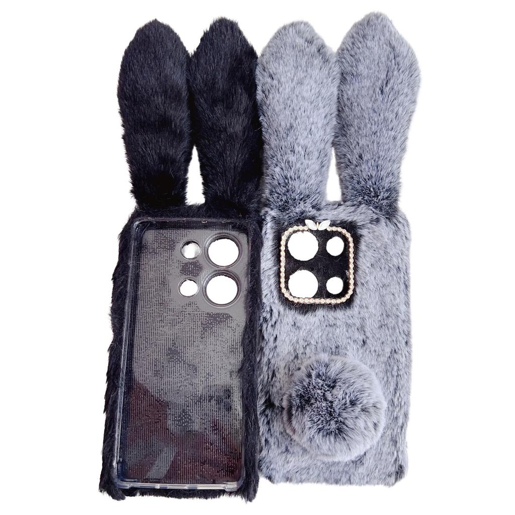 For Xiaomi Redmi Note 13 Pro 4G/Poco M6 Pro 4G TPU Case 3D Bunny Ears Furry Hairball Back Phone Cover