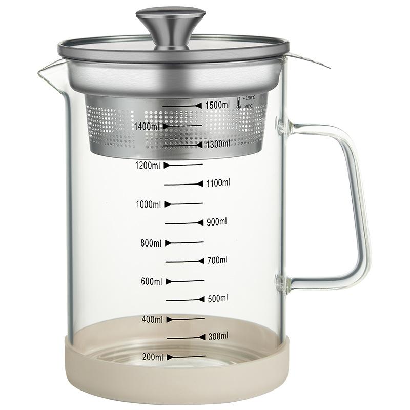 1/1.5L Glass Oil Filter Pot Soy Milk Yogurt Strainer Glass Container Food Strainer with Scale