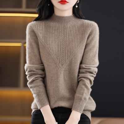 Wollpullover Pullover Damen Halbhoher Hals Diamantpullover Strickpullover Herbst und Winter Langarmpullover Pullover