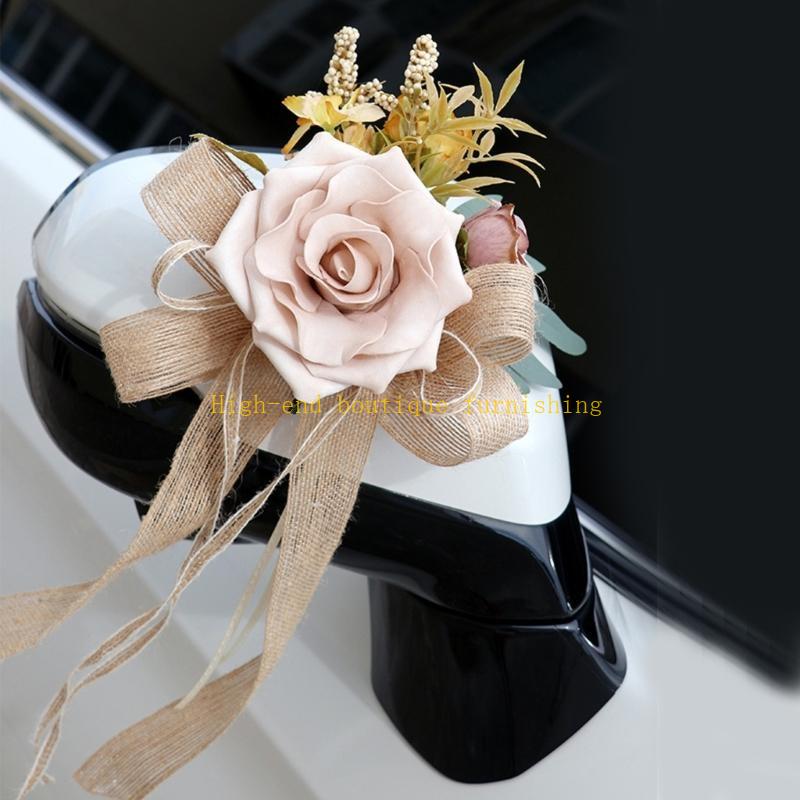 Set mit 4 eleganten Blumen-Schleifen-Anhängern für Hochzeitsauto-Gläser und Türgriffe