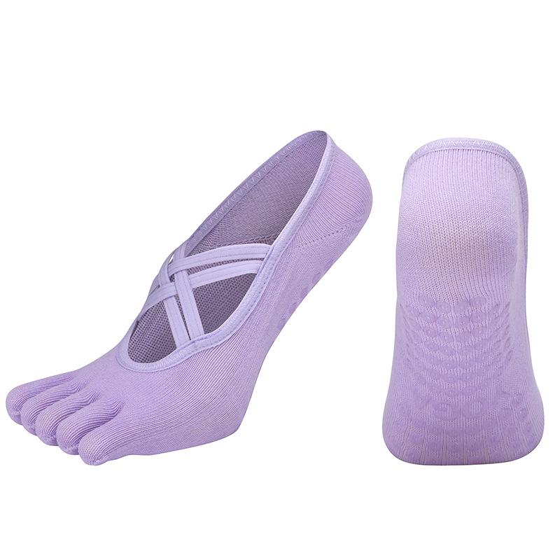 New Women Anti Slip Pilates Socks Five Toe Silicone Non-Slip Yoga Sock Bandage Ballet Dance Ladies Fitness Sports Cotton Sock