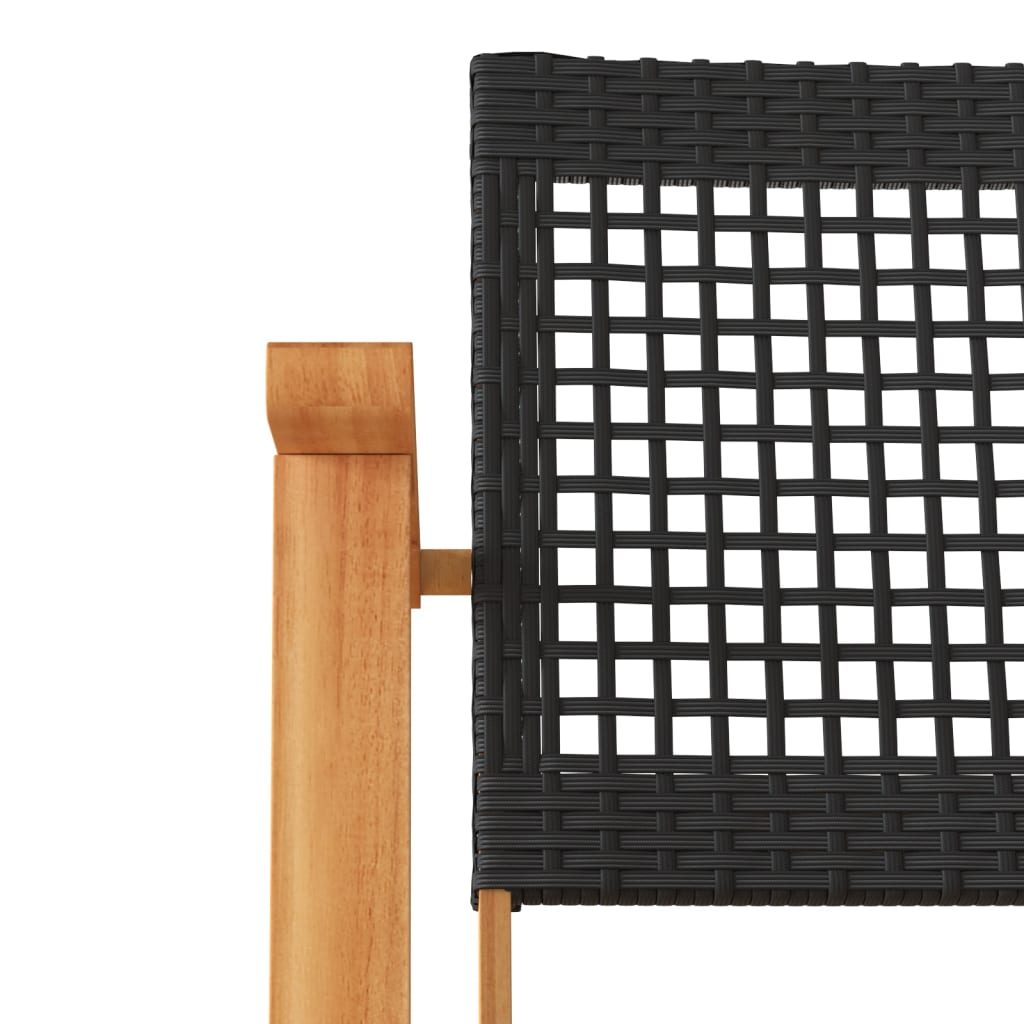 Vidaxl Garden Chairs, 2 Pcs, Black, Poly Rattan And Acacia Wood
