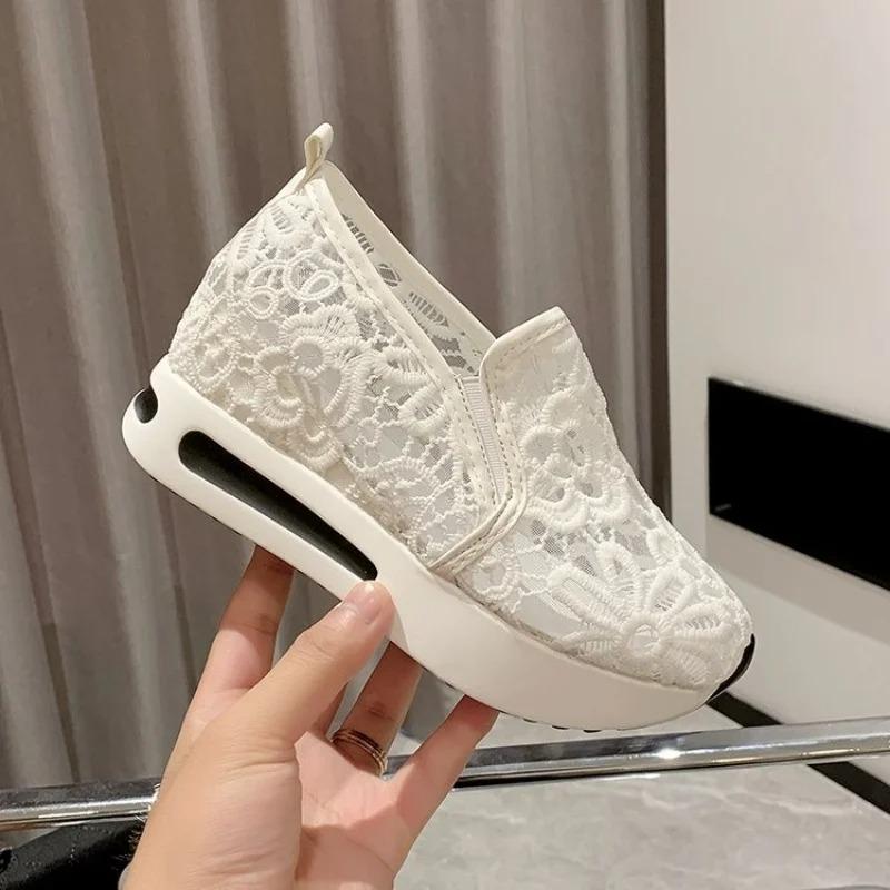 Schnür-Flats Plateau Damen Sportschuhe Mesh Atmungsaktive Sneaker 2025 Sommer Neu Lässige Sandalen Laufen Strand Rocken Tanzschuhe