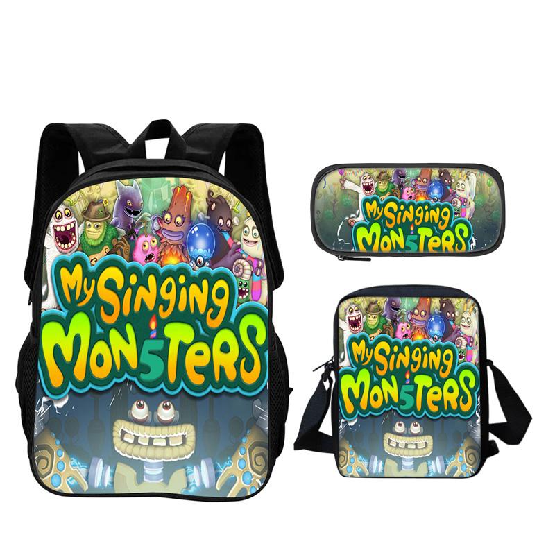 My Singing Monsters Backpack, Pencil Case, Shoulder Bag 3Pcs Set Game Cartoon Print Kindergarten, Primary School, Boys and Girls