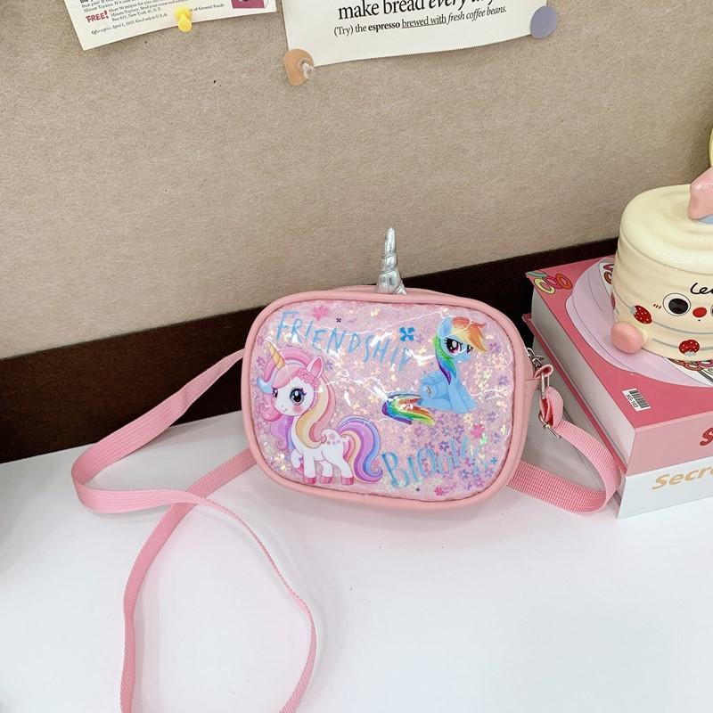 Cartoon Rainbow Unicorn Kids Shoulder Bag With Glitter Sequins For Daily Use